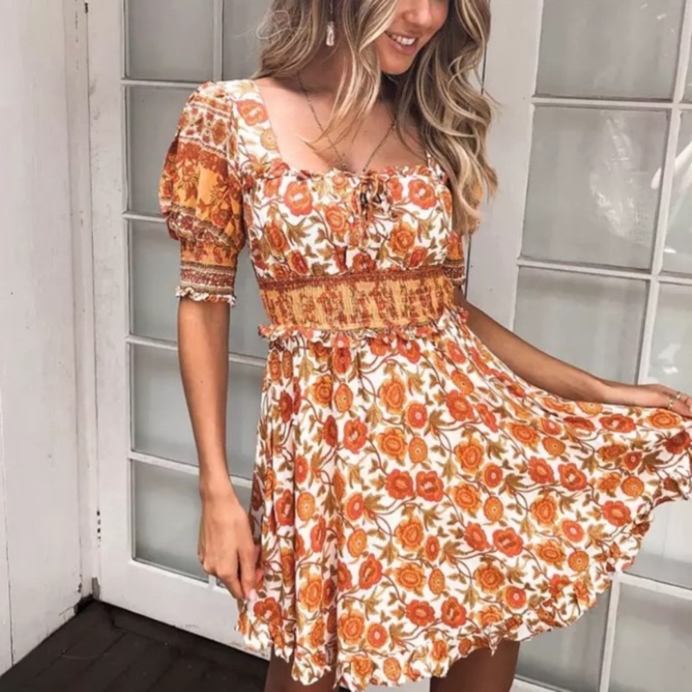 Bohemian Floral Retro Smocked Mini Dress